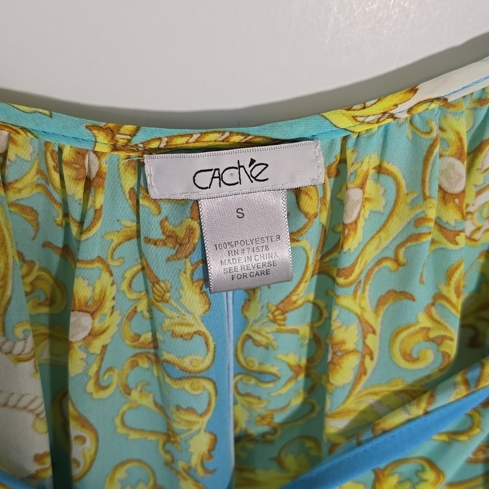 {Caché} Women’s Blouse Multicolor Tassel Print Tie Cold Shoulder Blouse - Size S - Picture 12 of 12